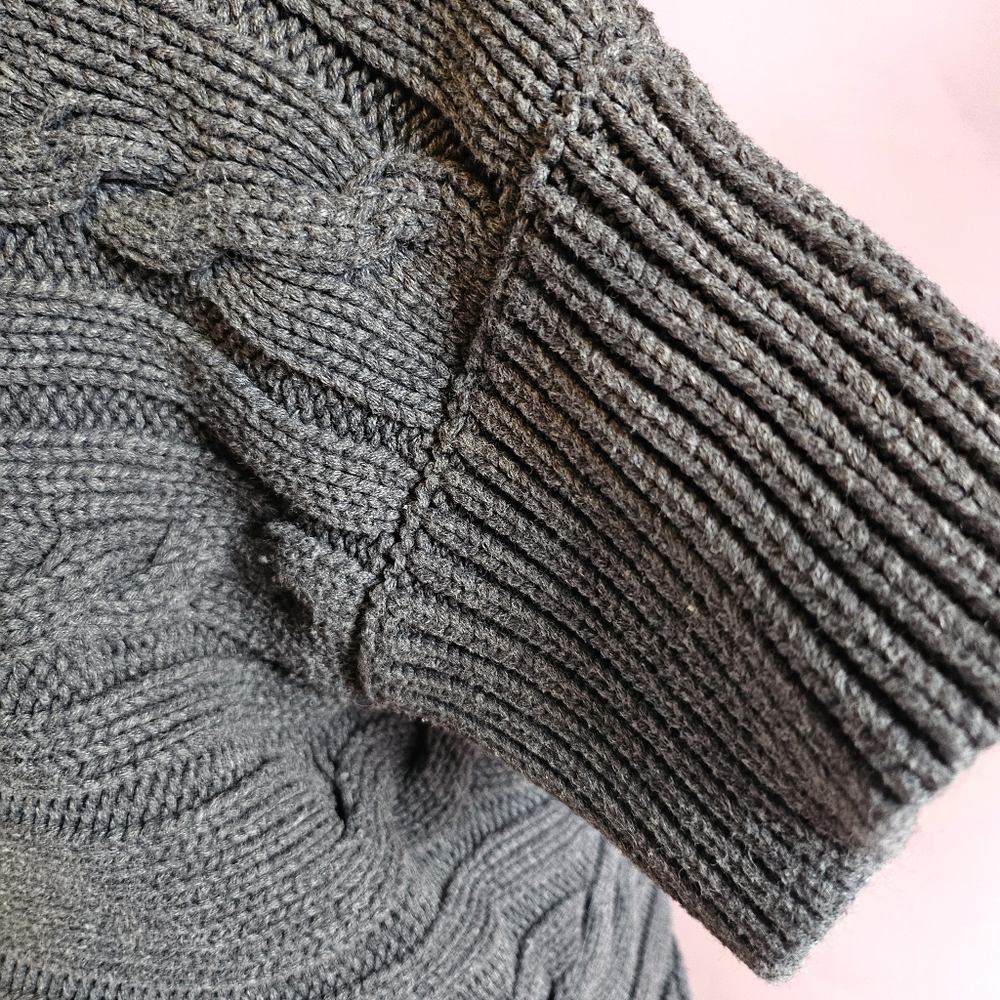 Talbots Gray 100% Cotton Cable Knit Collared Short Sleeve Buttoned Cardigan - Picture 4 of 8